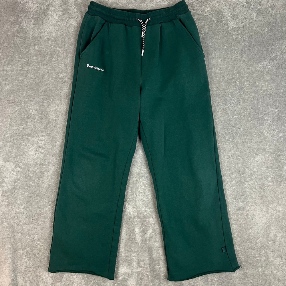 Beardedgoat Wide Leg Sweatpants Womens L Green Fleece Heavyweight